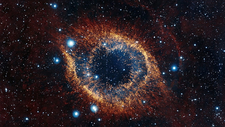 orange och blå galaktapet, helixnebulosa, rymd, stjärnor, explosion, glans, HD tapet