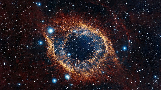 orange och blå galaktapet, helixnebulosa, rymd, stjärnor, explosion, glans, HD tapet HD wallpaper