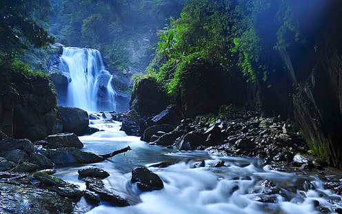 Водопад Замедленная съемка Деревья Лес Джунгли Ручей Скалы Камни HD, природа, деревья, лес, скалы, камни, замедленная съемка, водопад, ручей, джунгли, HD обои HD wallpaper