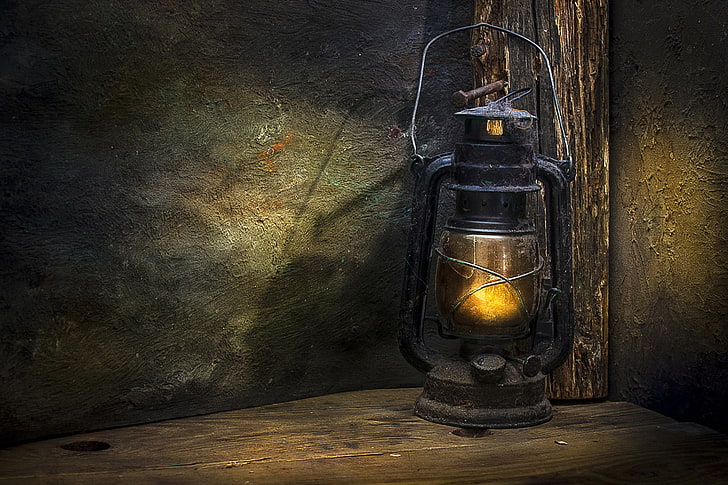 black tubular lantern, retro, lamp, lantern, old, kerosene, pseudoeuops, HD wallpaper