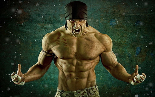 Wut, Bodybuilder, CGI, Männer, Muskeln, offener Mund, Menschen, Rendern, HD-Hintergrundbild HD wallpaper