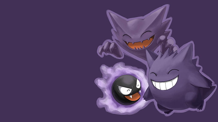 dua ilustrasi karakter hitam, Pokémon, Haunter, Gengar, Ghastly, Wallpaper HD