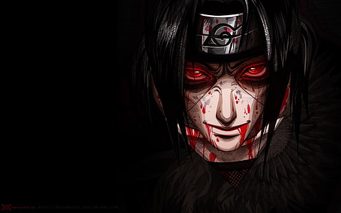 Naruto wallpaper, Uchiha Itachi, Naruto Shippuuden, anime, blood, red eyes, glowing eyes, HD wallpaper HD wallpaper