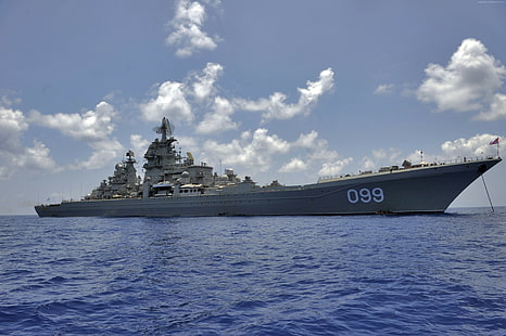 Russian Navy, battlecruiser, heavy missile cruiser, 099, Pyotr Velikiy, Kirov-class, Russia, HD wallpaper HD wallpaper