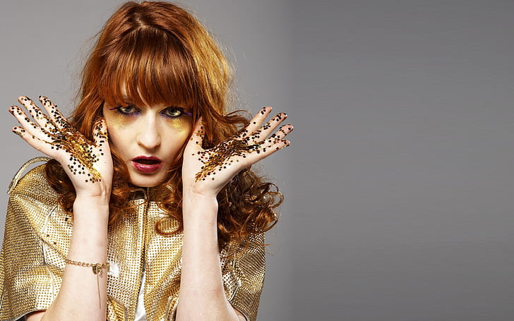 Florence Welch Cool, woman's gold sleeved top, girl, artist, english singer, woman, HD wallpaper