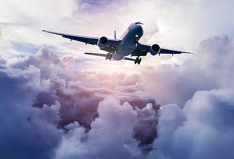 o céu, nuvens, o avião, voa, no ar, passageiro, alto, avião comercial, HD papel de parede HD wallpaper