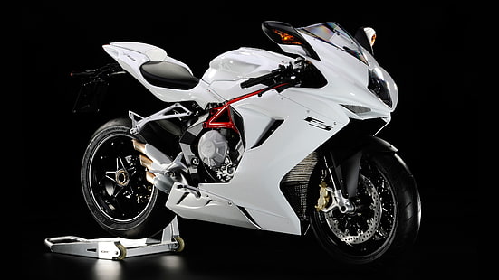 белый спортивный мотоцикл, мотоцикл, черный фон, MV agusta, MV Agusta f3 800, HD обои HD wallpaper