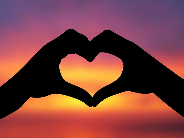 Hand Made Heart ภาพเงาของมือรูปหัวใจคนความรักสีชมพูหัวใจ, วอลล์เปเปอร์ HD