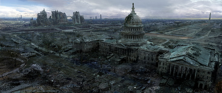 градът, Вашингтон, Fallout 3, Капитолий, HD тапет HD wallpaper