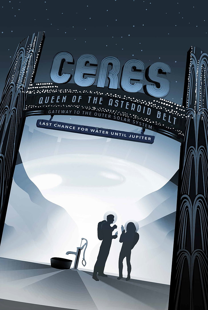 Ceres Queen of the Asteroid Belt ilustrasi, ruang, planet, gaya material, Poster perjalanan, NASA, fiksi ilmiah, JPL (Jet Propulsion Laboratory), Ceres, Wallpaper HD, wallpaper seluler