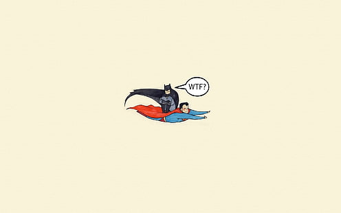 Иллюстрация Бэтмена и Супермена, минимализм, иллюстрации, простой фон, Бэтмен, Супермен, DC Comics, юмор, WTF, HD обои HD wallpaper