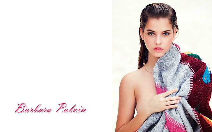 Barbara Palvin, model, brunette, women, strategic covering, simple background, looking at viewer, blankets, HD wallpaper