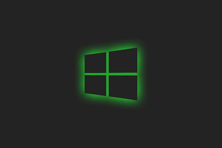 Microsoft, светящийся, простой фон, окно, Windows 10, зеленый, HD обои