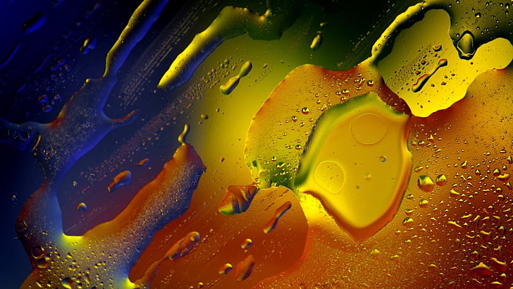 drops, water, droplets, close up, water drops, drop, multicolor, glass, sky, graphics, HD wallpaper