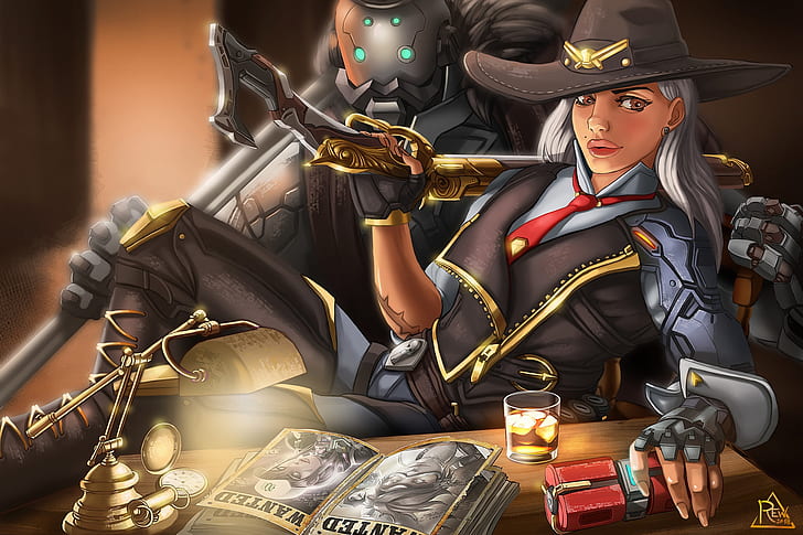 Girl, Disaster, Face, Eyes, Blizzard, Art, Game, Ashe, Overwatch, Calamity, BOB, Game Art, REW, by REW, Elizabeth Caledonia Ashe, B.O.B., Elizabeth Caledonia Ash, Ashe and BOB, Tapety HD