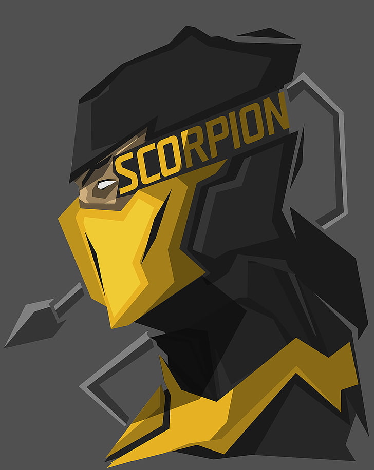 Mortal Kombat Scorpion, Scorpion (Charakter), Mortal Kombat, grauer Hintergrund, HD-Hintergrundbild, Handy-Hintergrundbild