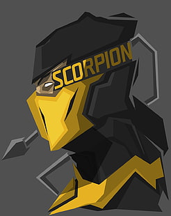 Mortal Kombat Scorpion, Scorpion (personaje), Mortal Kombat, fondo gris, Fondo de pantalla HD HD wallpaper