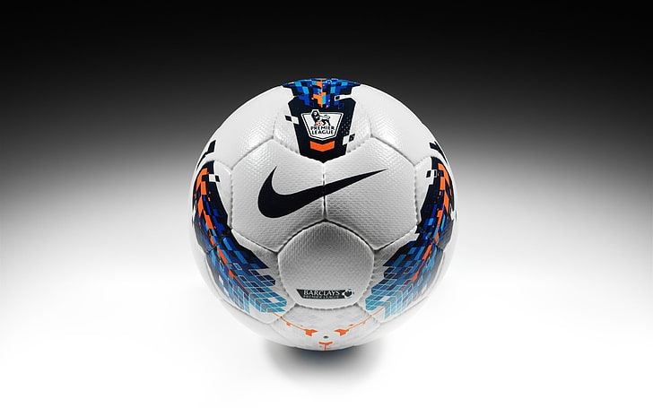 blanco y azul Nike soccerball, fútbol, ​​nike, pelota, barclays premier league, deporte, premier league, Fondo de pantalla HD