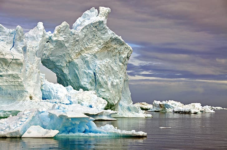 zimno, woda, ocean, lód, góra lodowa, mróz, kra, Grenlandia, Tapety HD