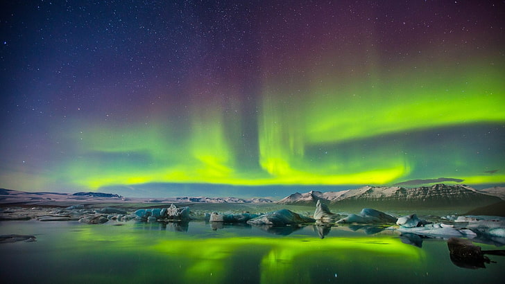 Aurora Borealis, Earth, Aurora Borealis, กลางคืน, หิมะ, วอลล์เปเปอร์ HD