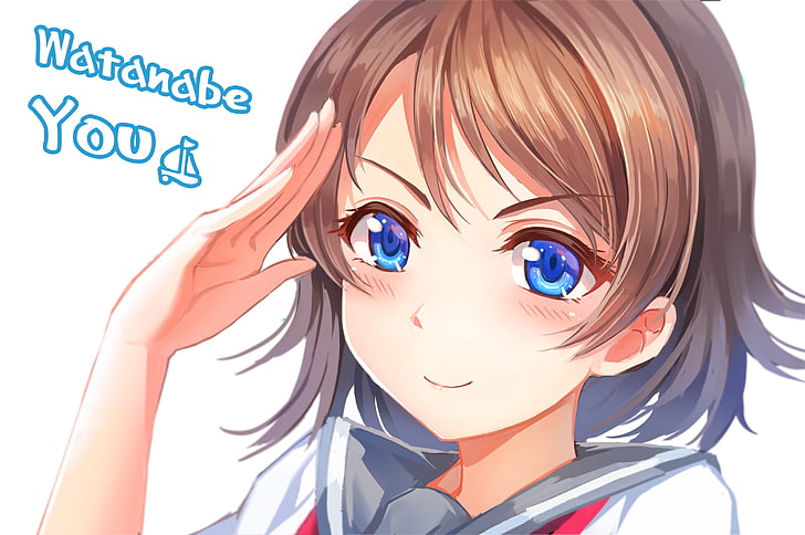 love live, watanabe you, salute, blue eyes, Anime, HD wallpaper
