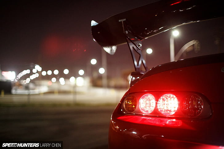 Toyota Supra, tuning, night, Tailights, Speedhunters, lights, HD wallpaper