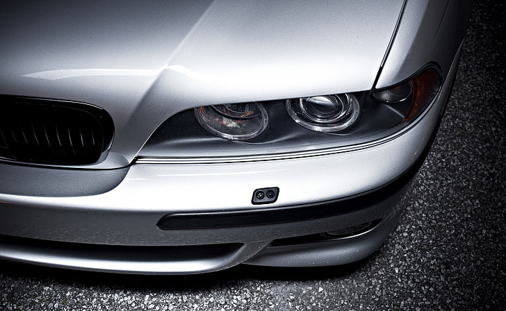 BMW, E39, plata, asfalto, ojo de ángel, Fondo de pantalla HD