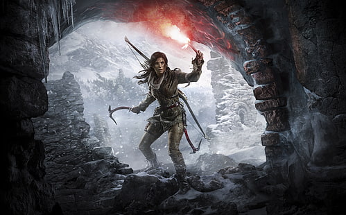 Rise of the Tomb Raider Lara Croft at a Cave ..., Games, Tomb Raider, Journey, Cold, Artwork, Game, Cave, Action, Adventure, Survivor, Legend, 2015, TombRaider, LaraCroft, ThirdPerson, RiseoftheTomb Raider, videospel, conceptart, klättringsax, HD tapet HD wallpaper