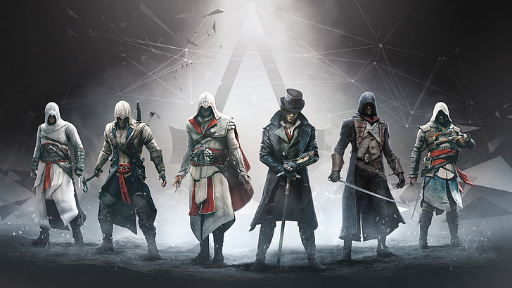 Иллюстрация Assassin's Creed, видеоигры, Assassin's Creed Syndicate, Assassin's Creed, Assassin's Creed: Хроники, Assassin's Creed: Единство, Assassin's Creed: Братство, Assassin's Creed: Черный флаг, Альтаир Ибн-Ла-Ахад, Эдвард Кенуэй, HD обои
