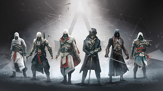 Иллюстрация Assassin's Creed, видеоигры, Assassin's Creed Syndicate, Assassin's Creed, Assassin's Creed: Хроники, Assassin's Creed: Единство, Assassin's Creed: Братство, Assassin's Creed: Черный флаг, Альтаир Ибн-Ла-Ахад, Эдвард Кенуэй, HD обои HD wallpaper