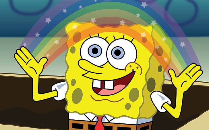 cartone animato, arcobaleno, spongebob, Sfondo HD