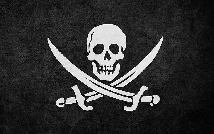 пиратский логотип, флаг, пираты, гранж, череп, HD обои