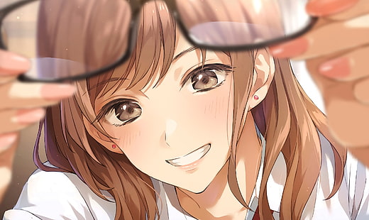 uśmiechnięta, animacyjna dziewczyna, zbliżenie, ładna buzia, Anime, Tapety HD HD wallpaper