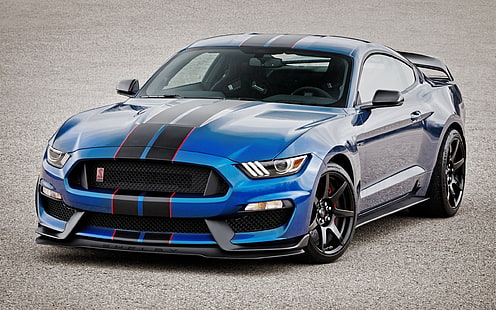 Vista frontal del coche Shelby Ford Mustang GT350R azul, azul y negro Ford Mustang 500gt, Shelby, Ford, Mustang, azul, coche, frente, vista, Fondo de pantalla HD HD wallpaper