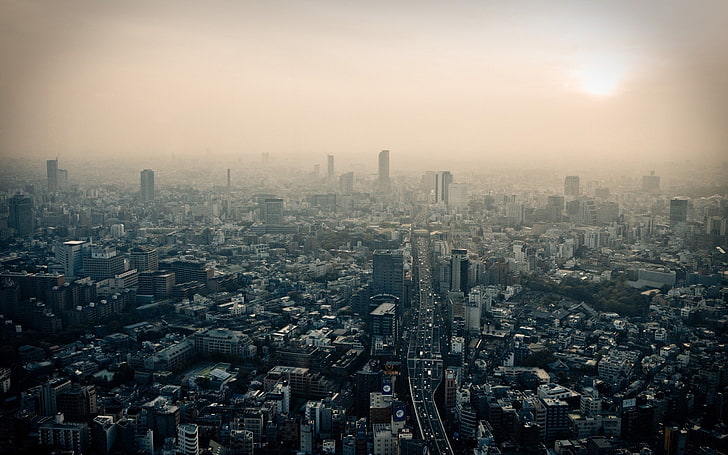Bâtiments de la ville noire, ville, gratte-ciel, bâtiment, Japon, paysage urbain, Tokyo, Fond d'écran HD