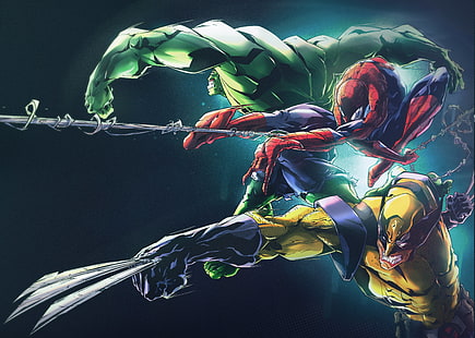 Marvel Comics, 8K, Spider-Man, Wolverine, Superheroes, Artwork, 4K, Hulk, HD wallpaper HD wallpaper