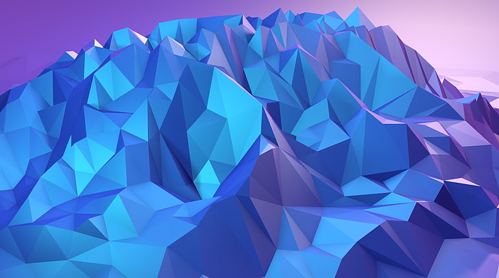 Low Poly Mountain Blue Shades, arte vectorial azul y verde, artístico, abstracto, azul, púrpura, moderno, gráficos, diseño, fondo, brillante, sombras, vívido, geométrico, digital, polígonos, diseño gráfico, 3DComputerGraphics, LowPoly, Fondo de pantalla HD
