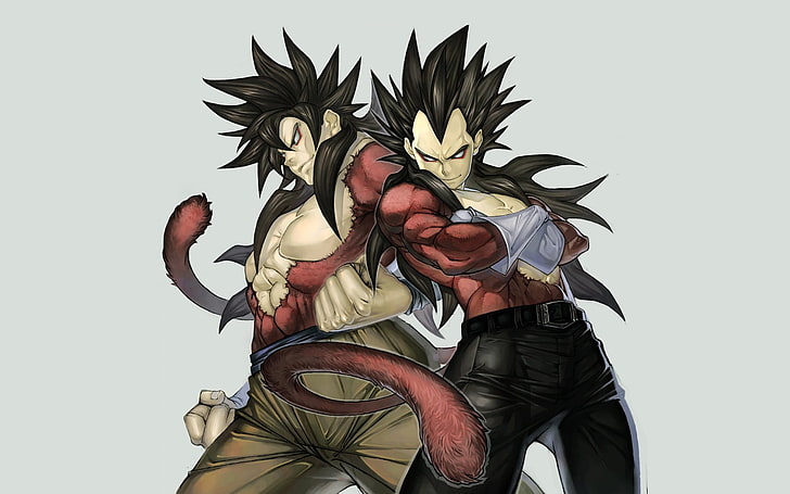 två Dragon Ball karaktärer illustration, Dragon Ball GT, anime, Son Goku, Vegeta, HD tapet