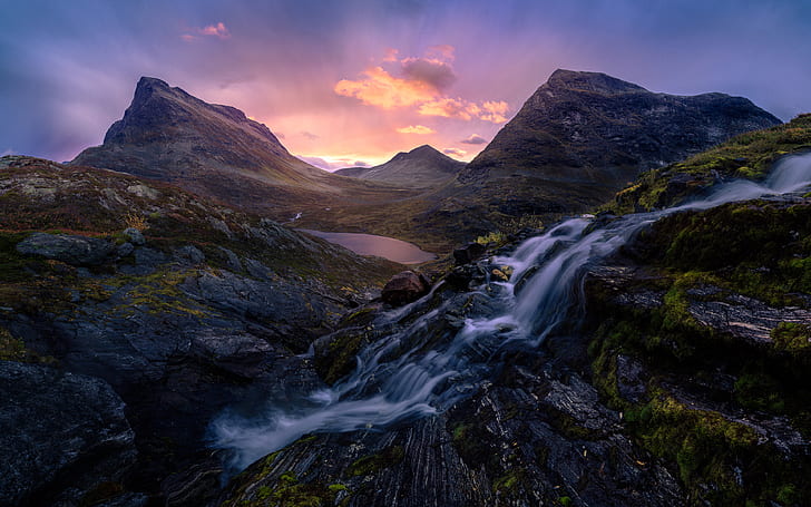 Romsdalen Valley w Norwegii Sunrise Morning Light Desktop Hd Wallpaper na tablet i telefon komórkowy 3840 × 2400, Tapety HD