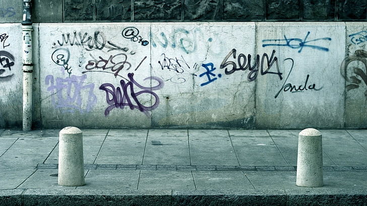 Wall, Tiles, Footpath, Sidewalk, Graffiti, HD wallpaper