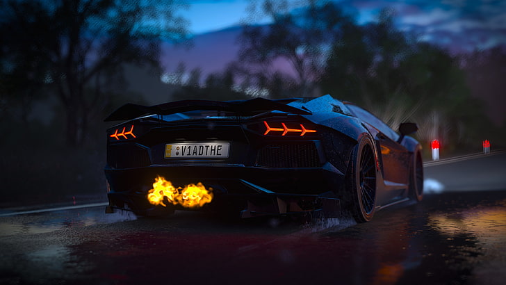 black luxury car, Forza Games, forza horizon 3, Forza Horizon, Lamborghini Aventador, HD wallpaper