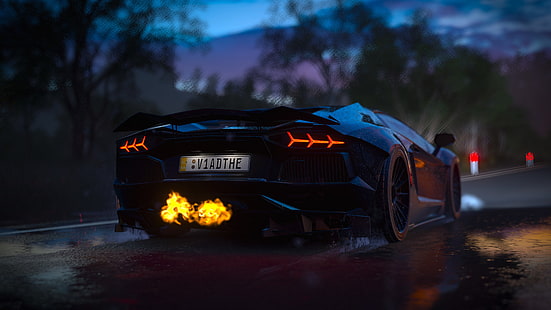 auto di lusso nera, Forza Games, forza horizon 3, Forza Horizon, Lamborghini Aventador, Sfondo HD HD wallpaper