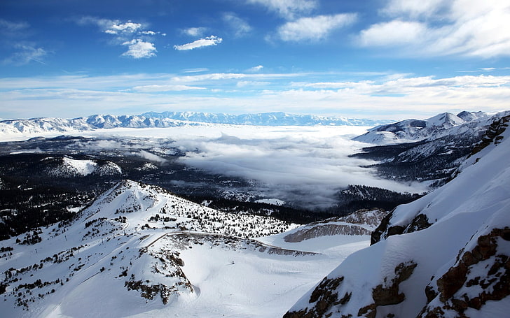 낮, 자연, 눈, 풍경, 구름, 추위, 툰드라, 산에 눈이 가득 산, HD 배경 화면