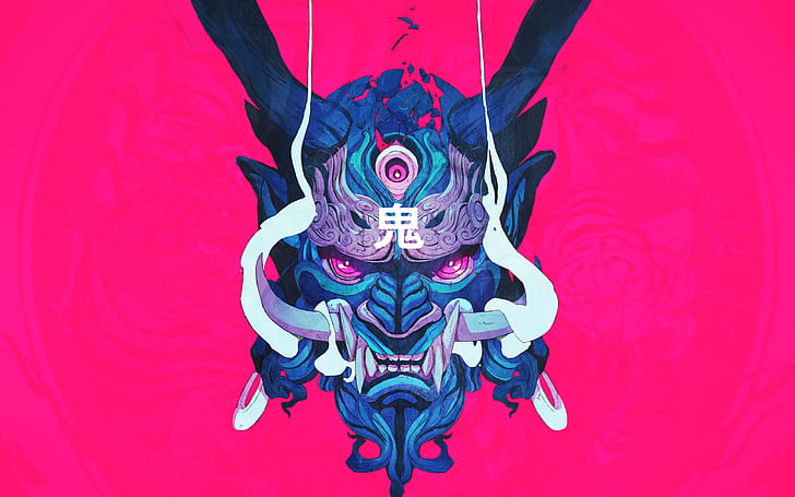 маска Oni, илюстрация, Япония, Chun Lo, демон, маска, самурай, ChunLo, японско изкуство, произведения на изкуството, култура Япония, японски, HD тапет