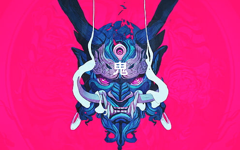 маска Oni, илюстрация, Япония, Chun Lo, демон, маска, самурай, ChunLo, японско изкуство, произведения на изкуството, култура Япония, японски, HD тапет HD wallpaper
