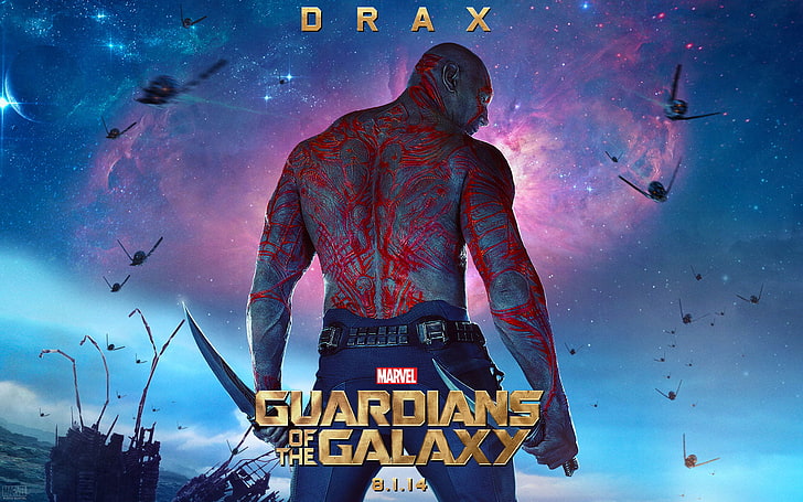 Guardians of the Galaxy digital wallpaper, Drax the Destroyer, Marvel Comics, Guardians of the Galaxy, movie poster, movies, HD wallpaper