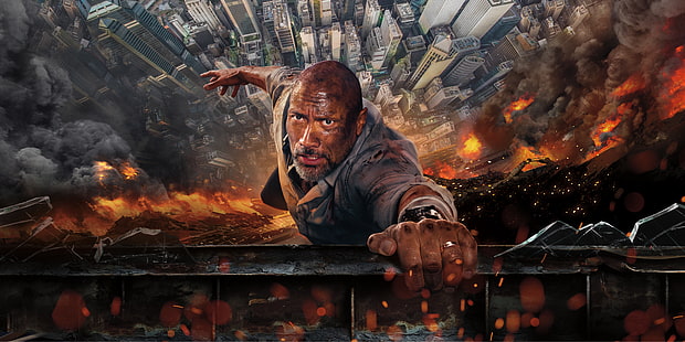 Dwayne Johnson Rampage movie scene, Skyscraper, Dwayne Johnson, Action, Adventure, 2018, 4K, HD wallpaper HD wallpaper