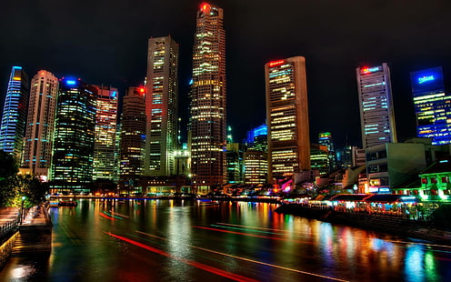 Сингапур нощен изглед, нощ, изглед, Сингапур, пътуване и свят, HD тапет HD wallpaper