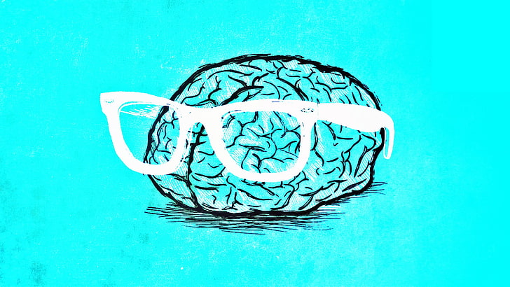 бели слънчеви очила върху илюстрация на мозъка, мозък, очила, изкуство, извивка, HD тапет
