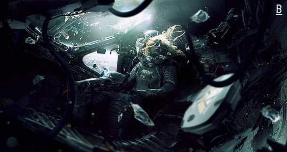 astronave, astronauta, tuta spaziale, morte, spazio, gravità zero, Weyland-Yutani Corporation, opera d'arte, vetro, pianeta, nuvole, Aliens (film), Weyland Corporation, Sfondo HD HD wallpaper
